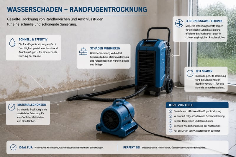 Enttek bietet schnelle Hilfe beim Wasserschaden - Randfugentrocknung in Bad Sachsa, Bad Lauterberg, Osterode, Nordhausen, dem Eichsfeld und im Harz